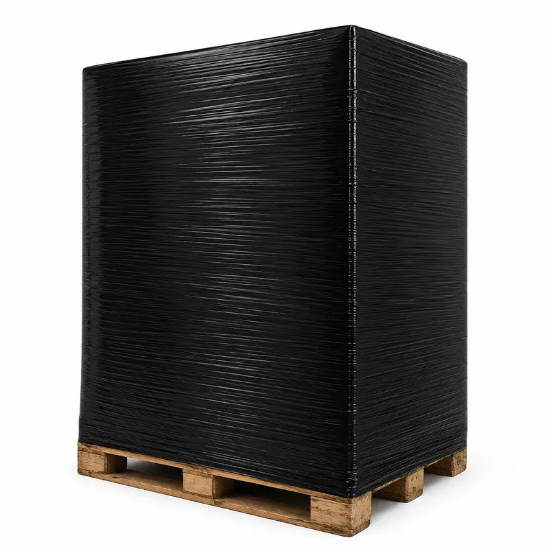 Palete protegido com stretch preto